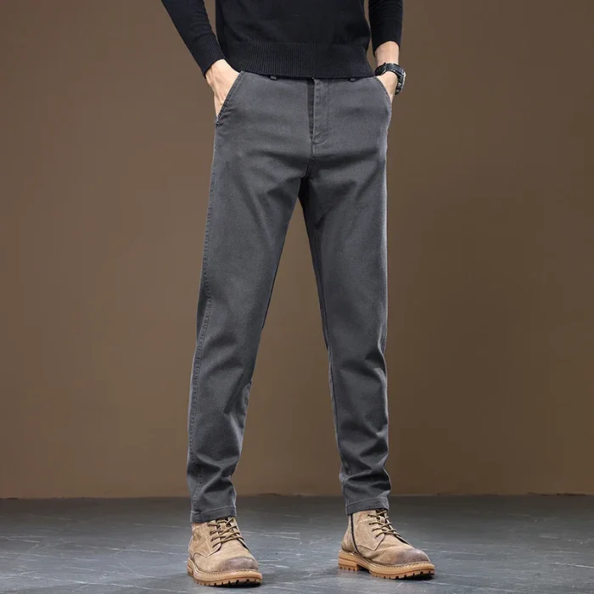 Beau | Men's Straight Leg Chinos Gray Casual Tapered Fit