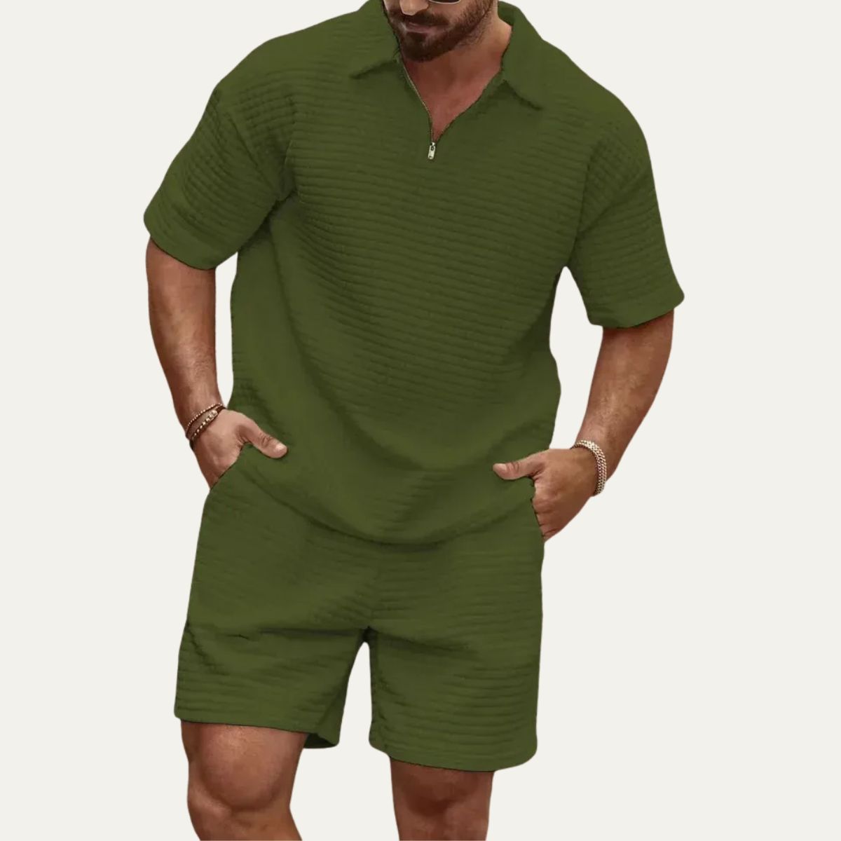 Lola | Men's Textured Lounge Set Cream Short Sleeve