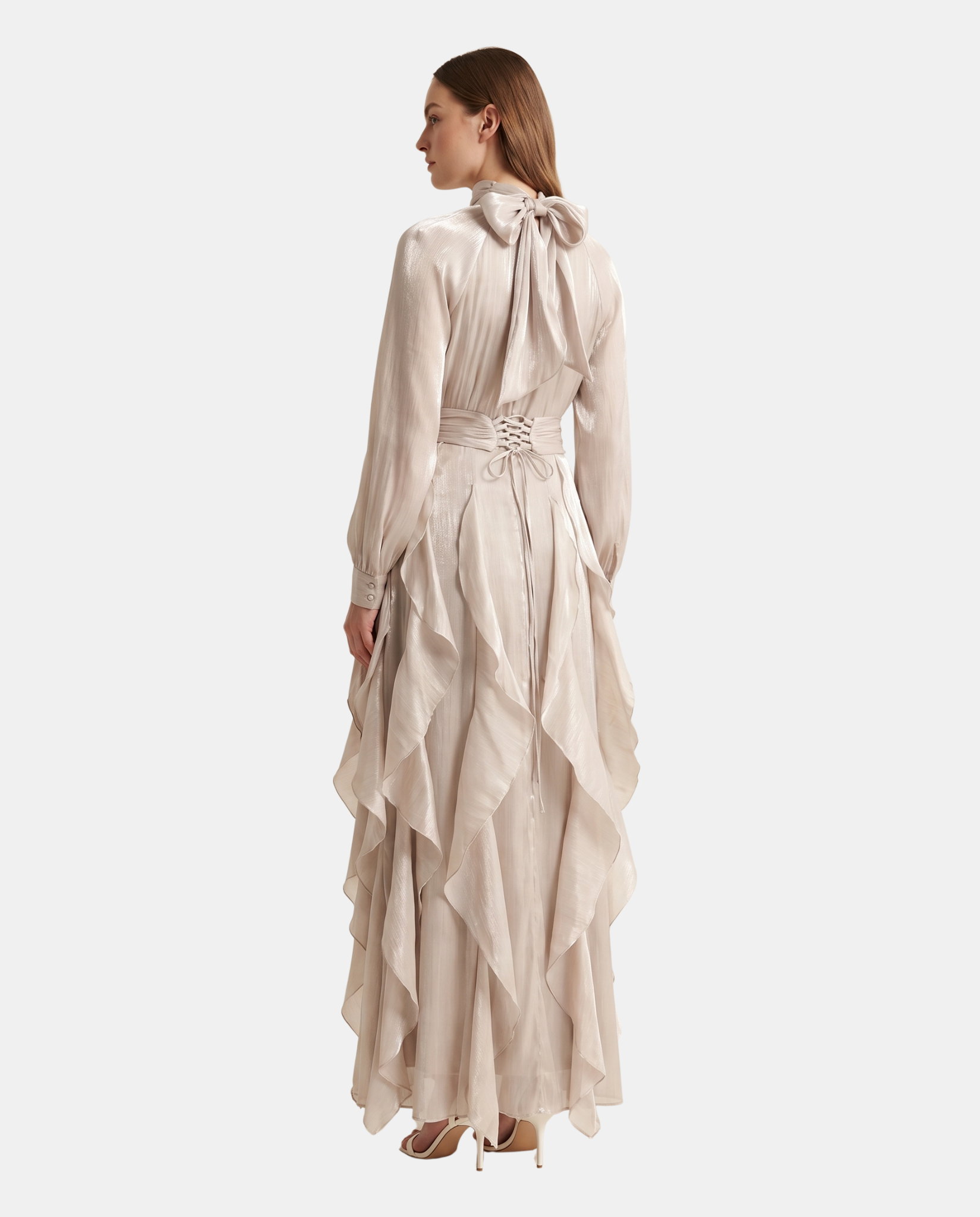 Dama Washington Lola women's long sleeve maxi dress cream ruffled - view 4