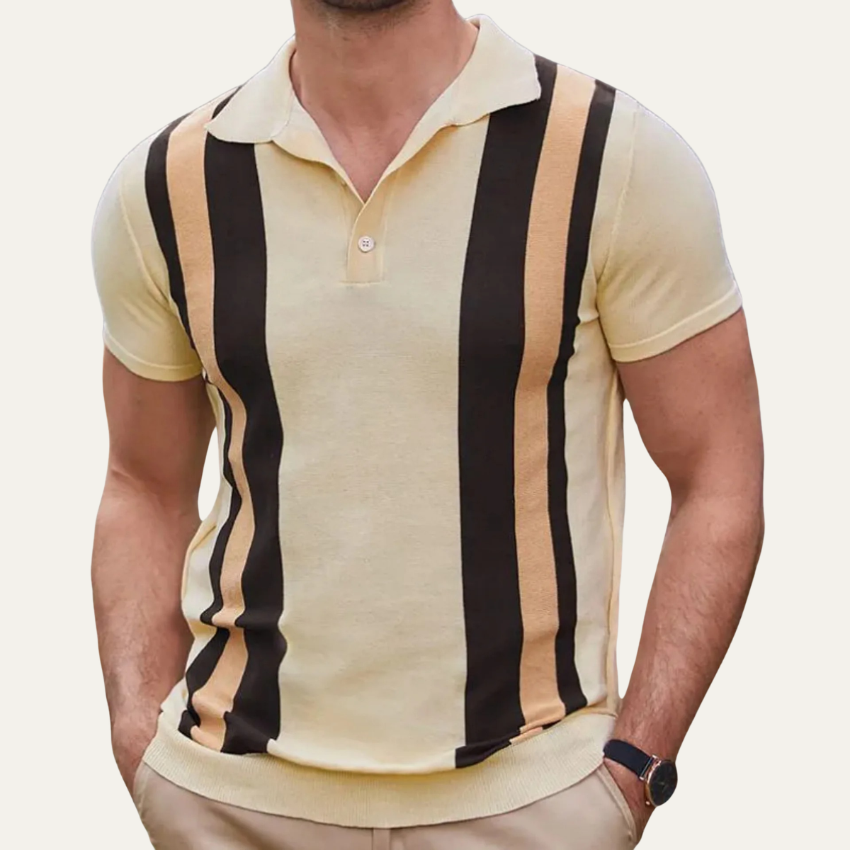 Axel | Men's Casual Striped Knit Polo Shirt Brown Gold White