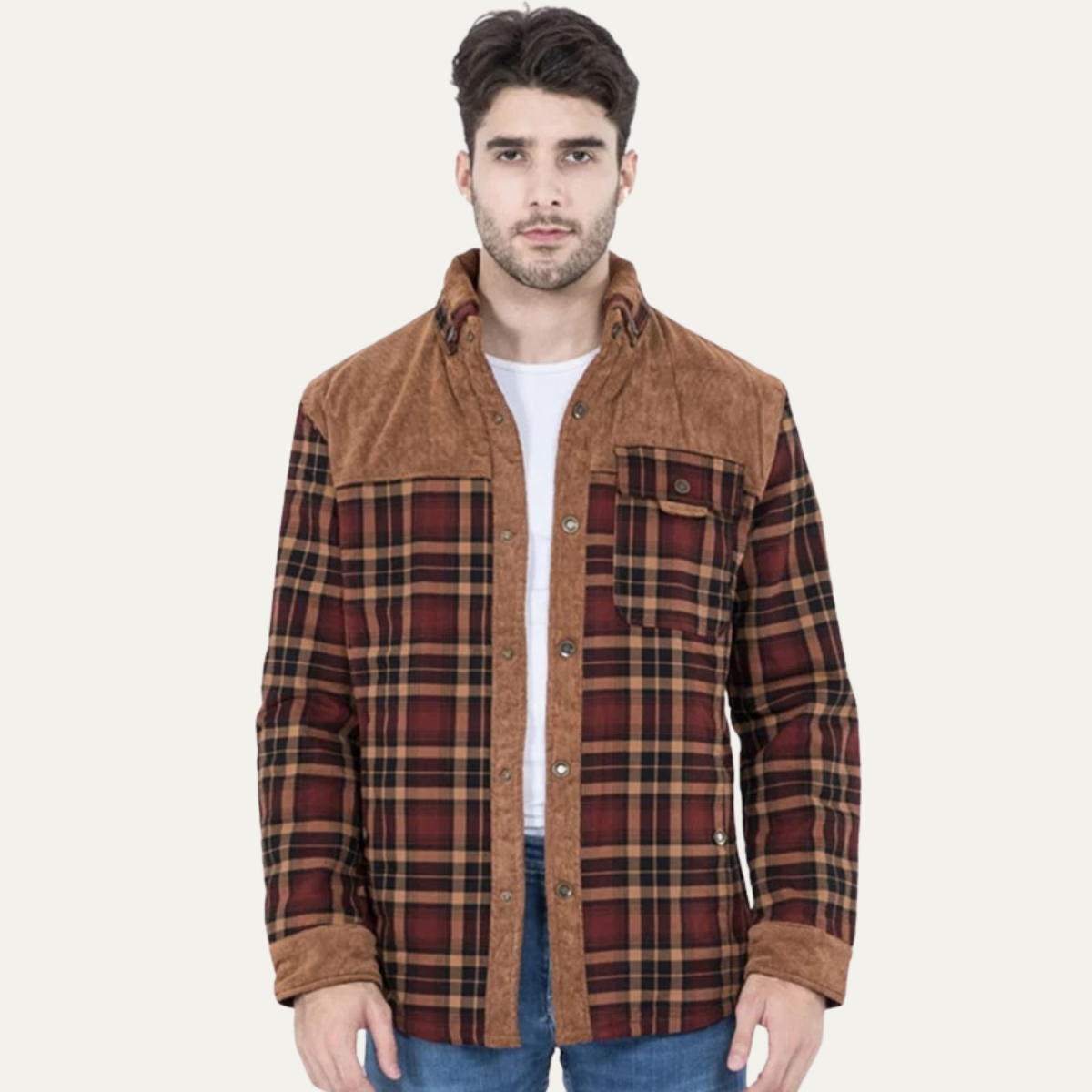 Knox | Men's Flannel Shirt Jacket Olive Plaid Sherpa Lined