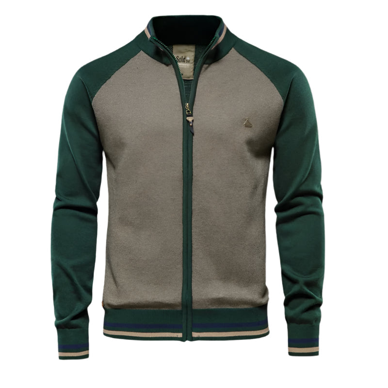 Beau | Men's Casual Zip Up Cardigan Gray Black Colorblock