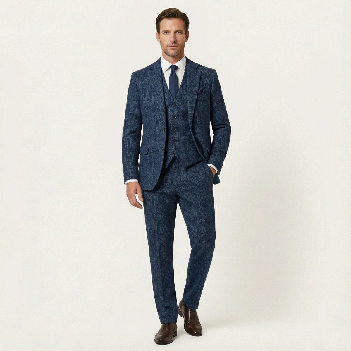 Everett | Men's Tweed Suit Gray Herringbone Three Piece
