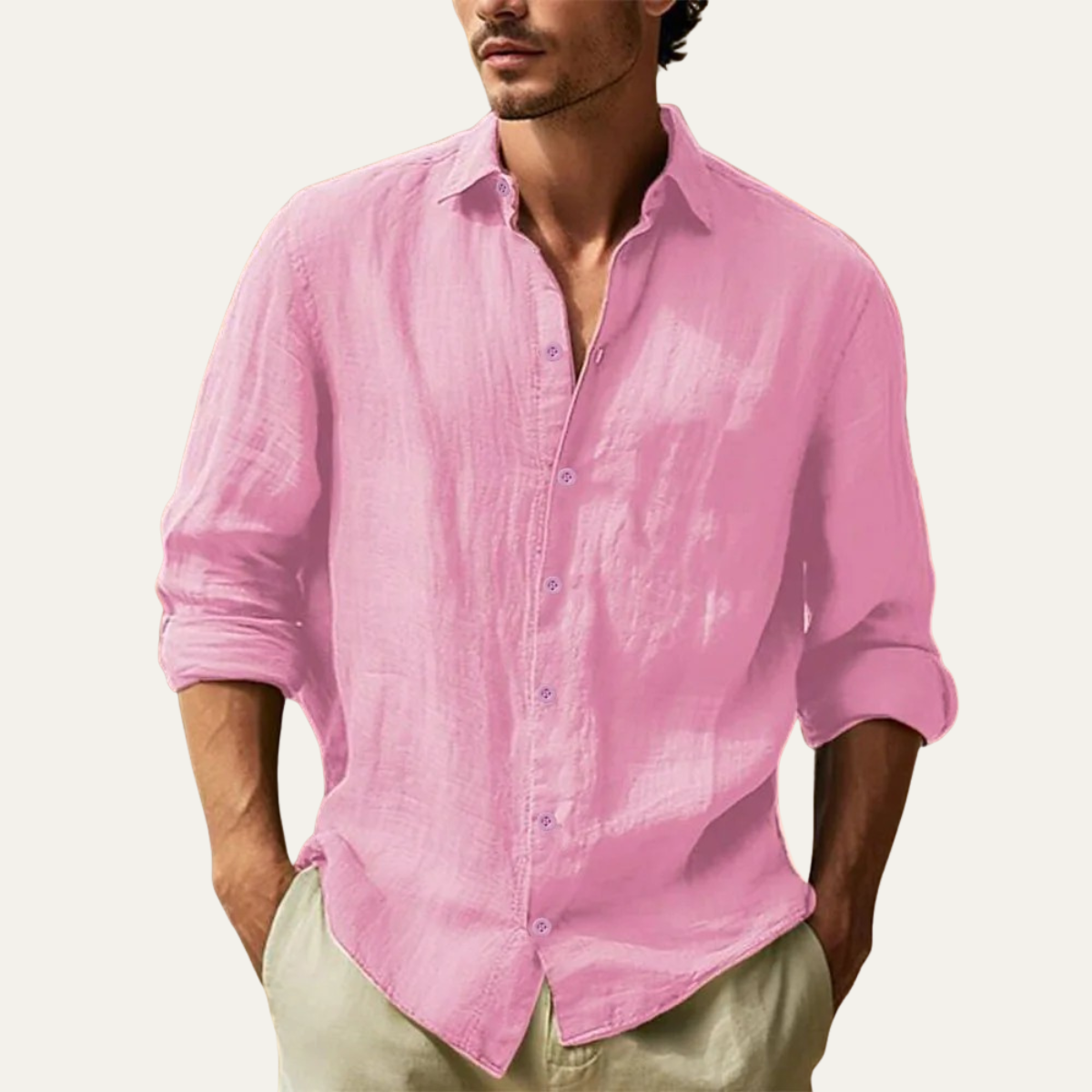 Beau | Men's Linen Shirt Gray Long Sleeve Button Up