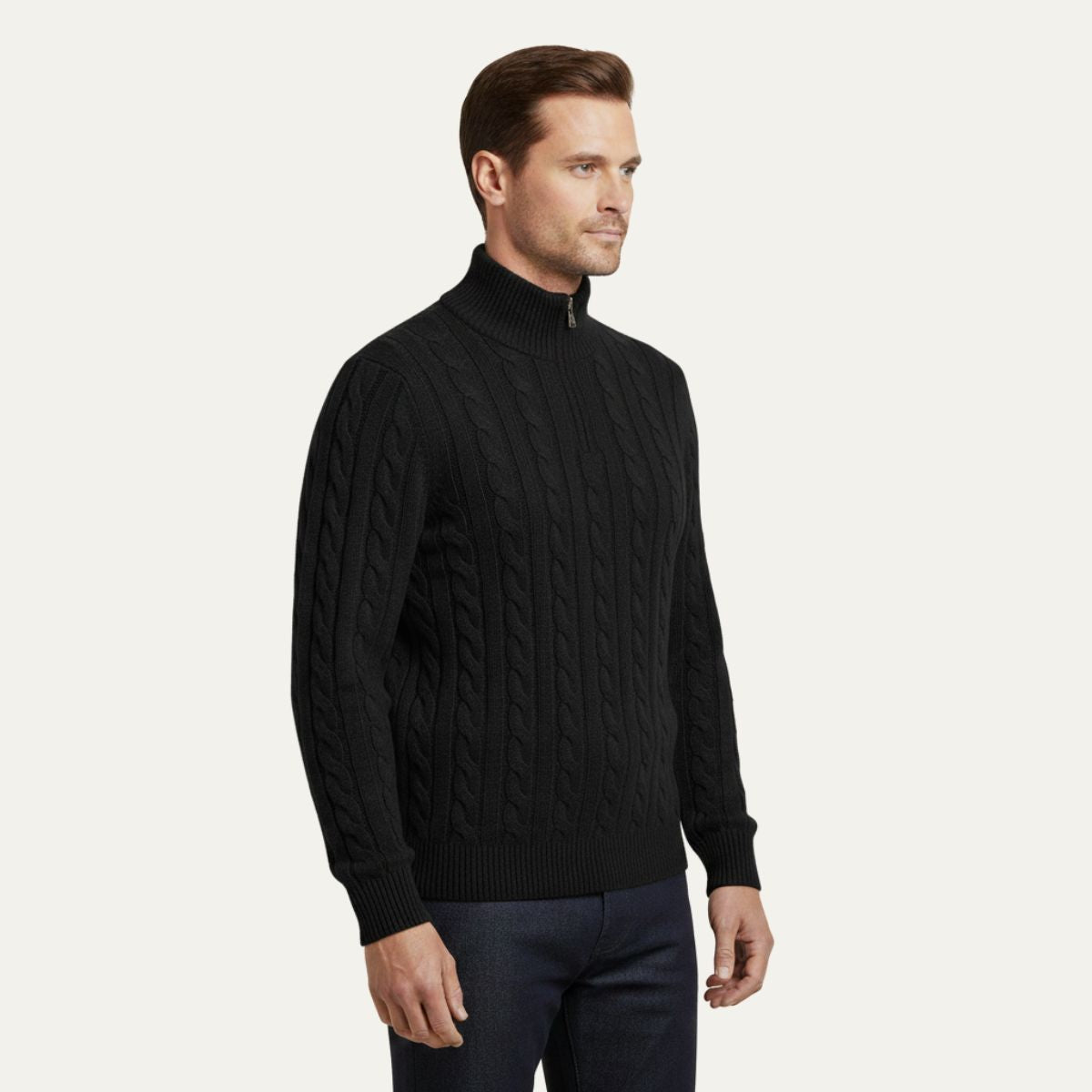 Bram | Men's Quarter Zip Cable Knit Sweater Cream