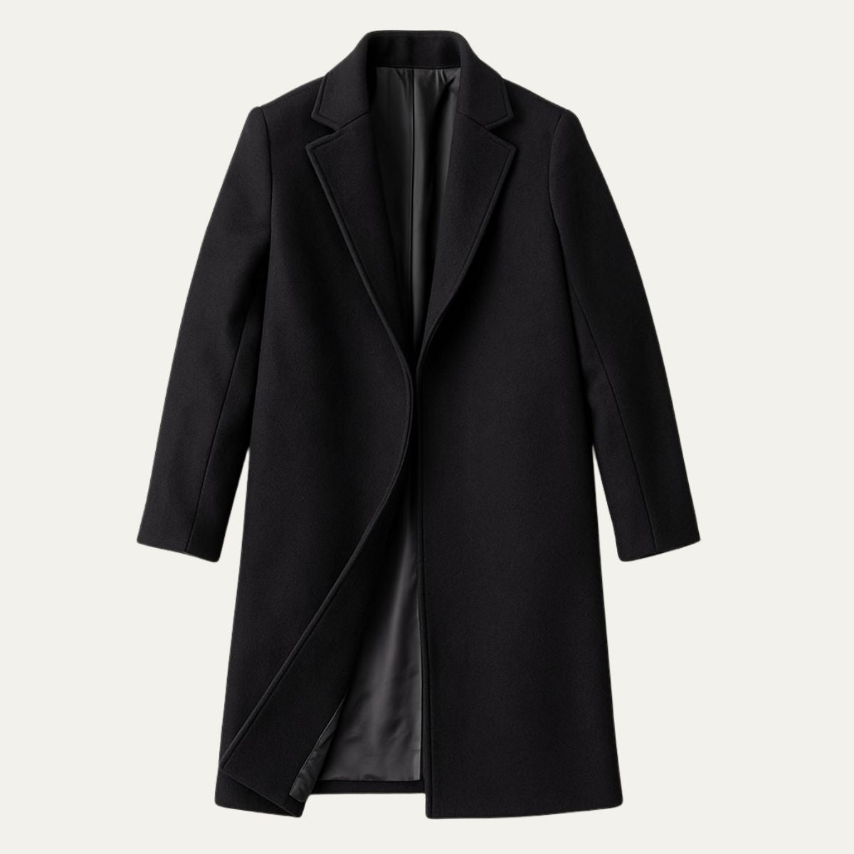Voss | Men's Black Wool Overcoat Long Length
