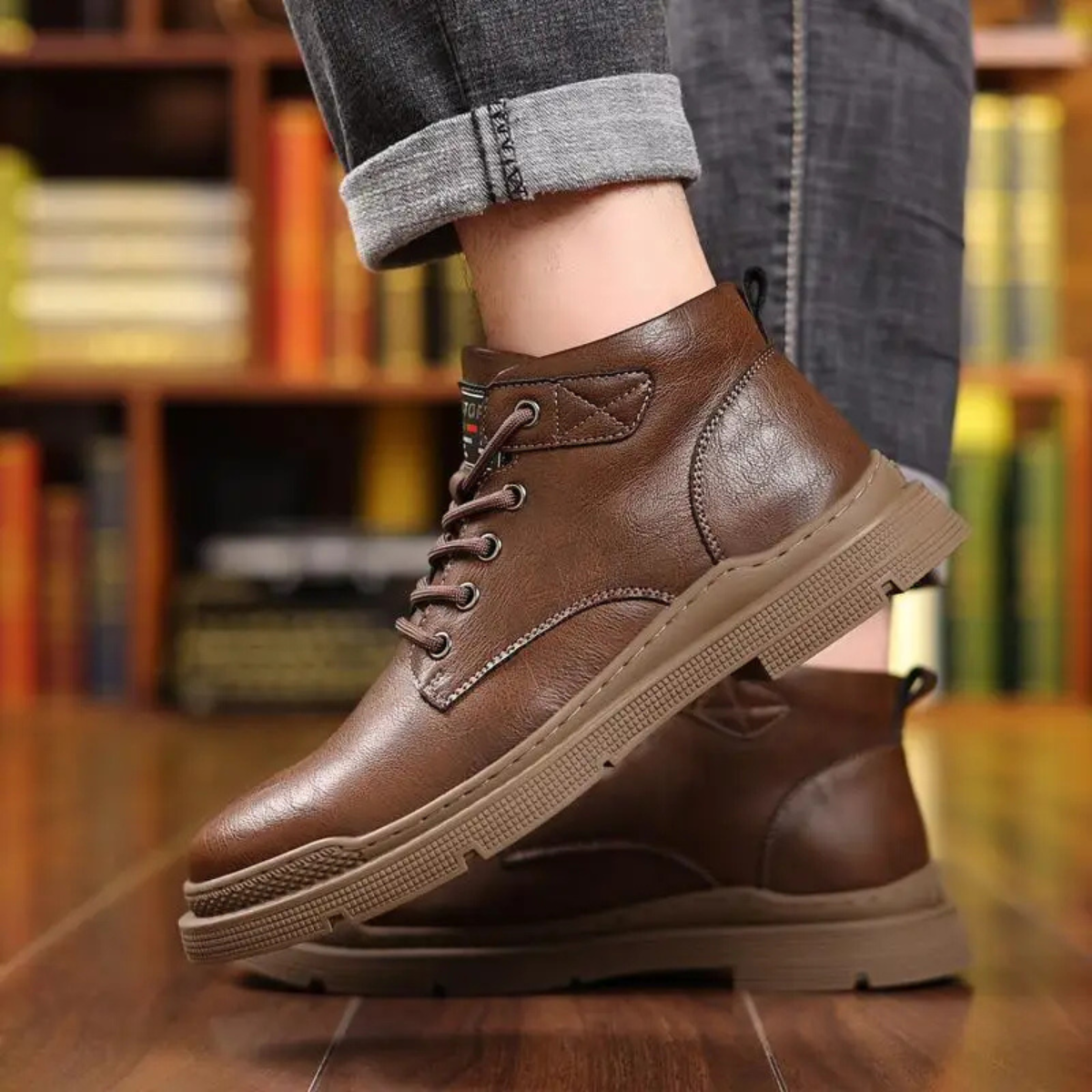 Ash | Men's Lace Up Leather Ankle Boots Brown Sherpa Lined