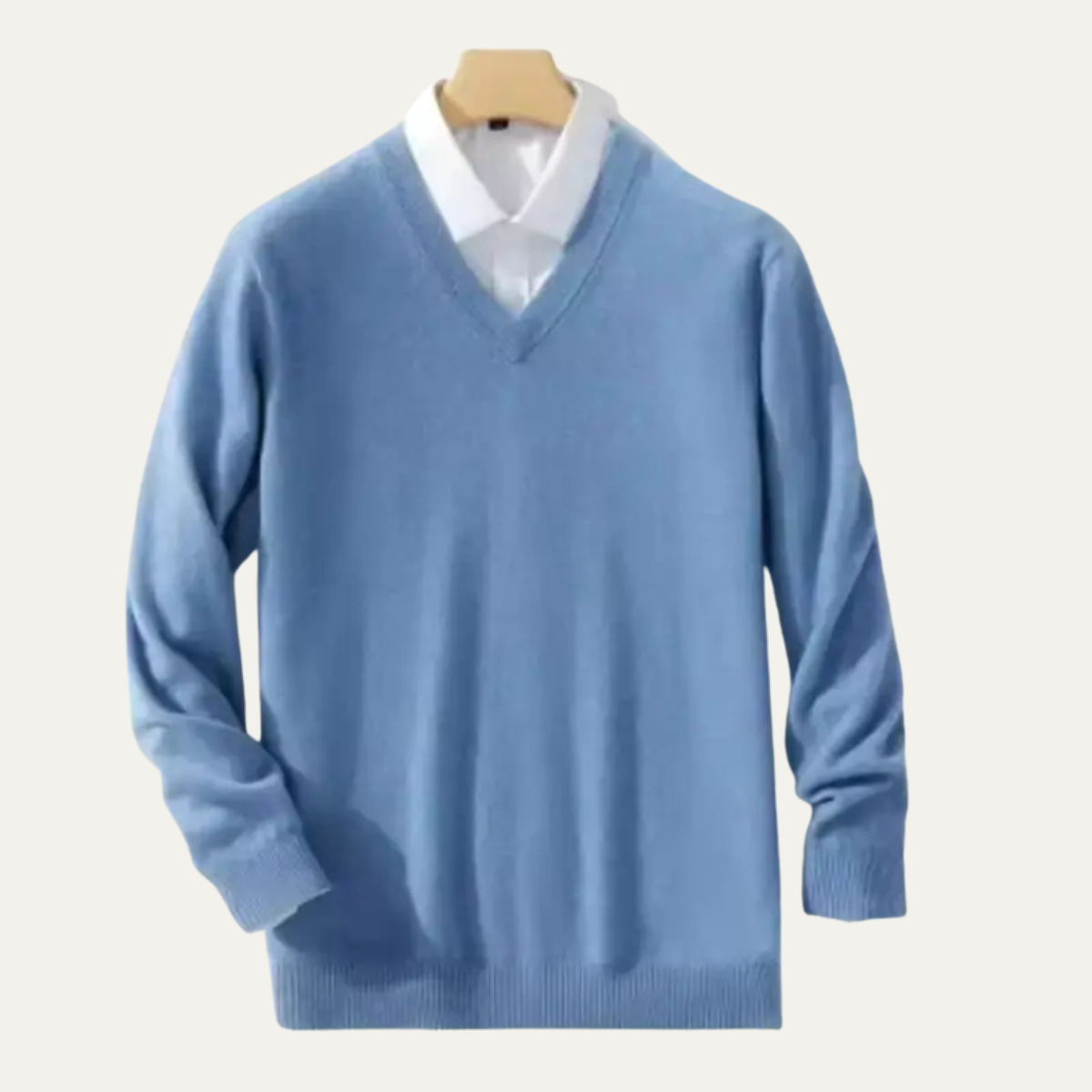 Axel | Men's V Neck Sweater Black With White Collar