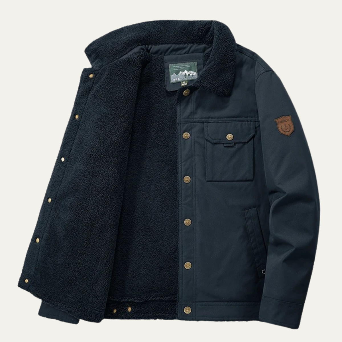 Beau | Men's Sherpa Lined Utility Jacket Beige With Pockets