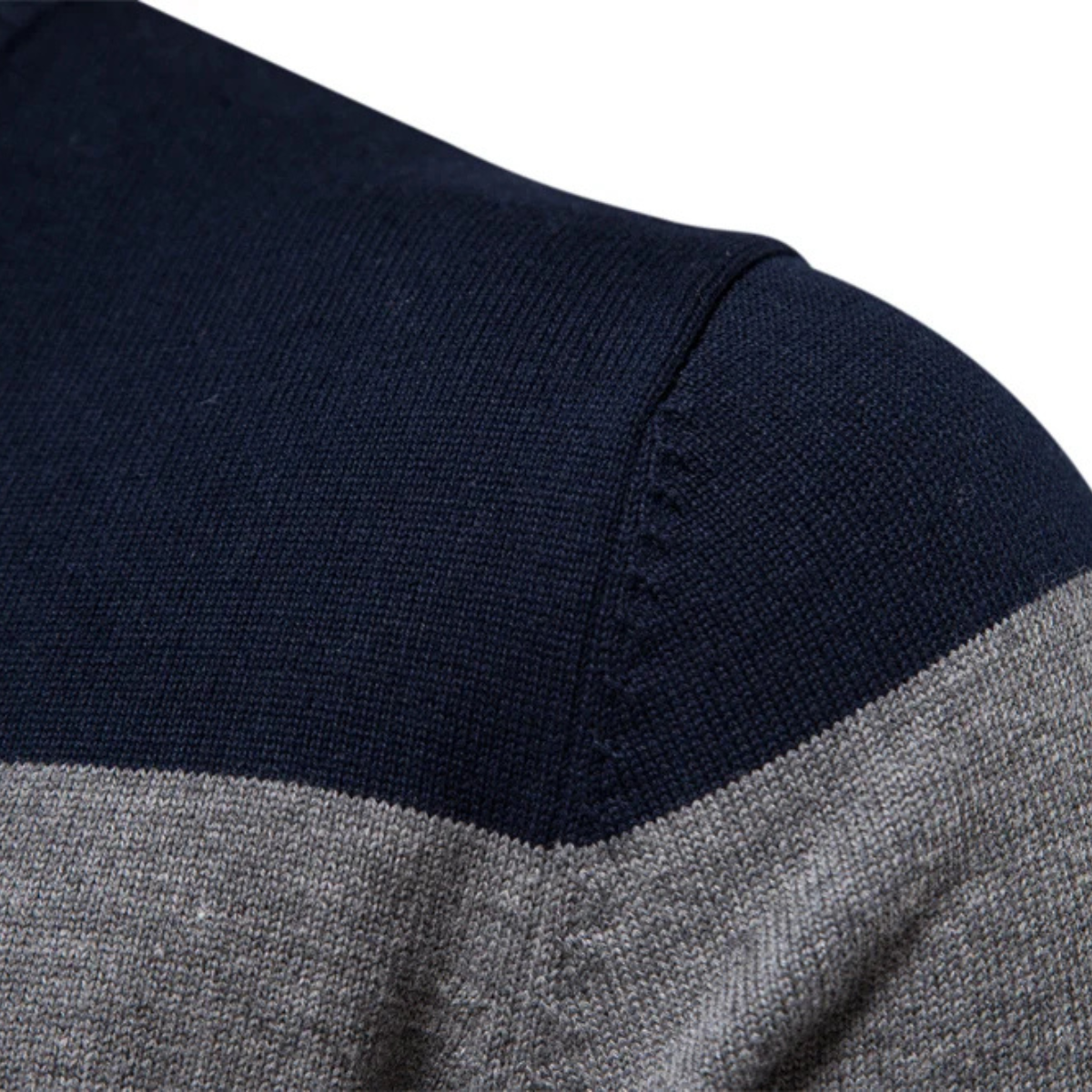 Beau | Men's Quarter Zip Sweater Navy Gray Burgundy Stripe