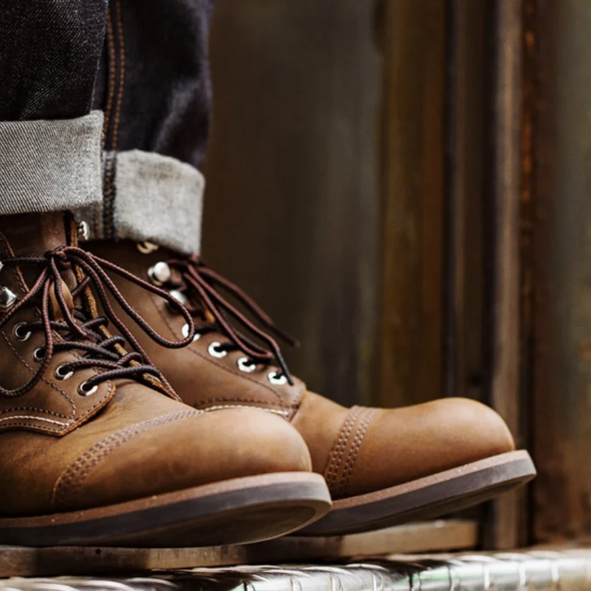 Beau | Men's Lace Up Work Boots Brown Leather