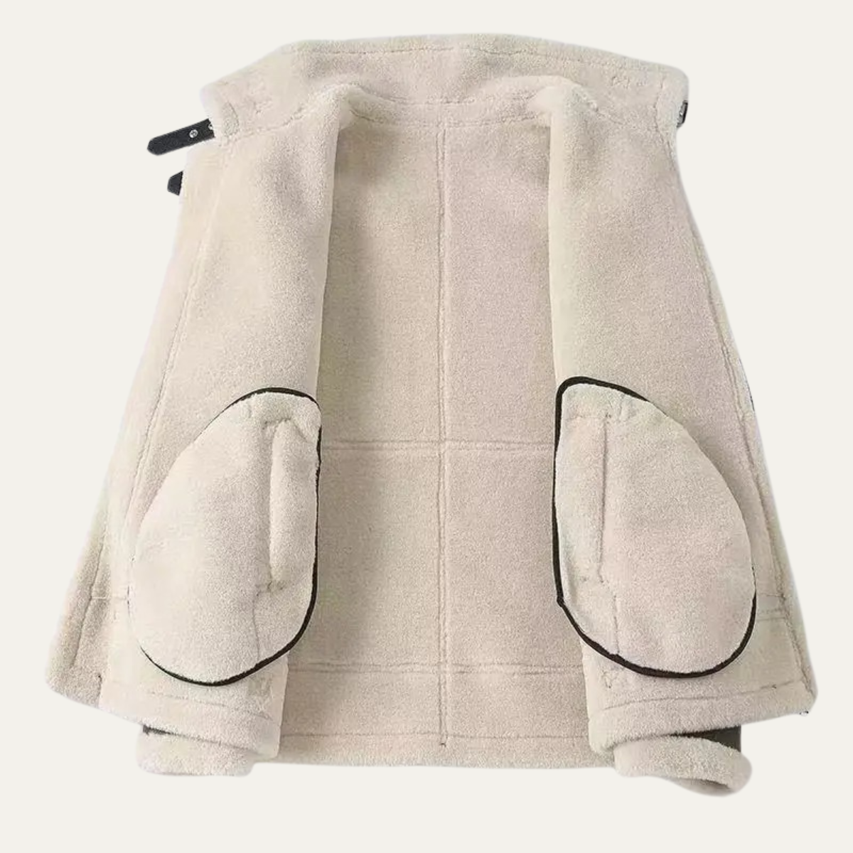 Ezra | Men's Sherpa Lined Leather Jacket Black Cream Collar