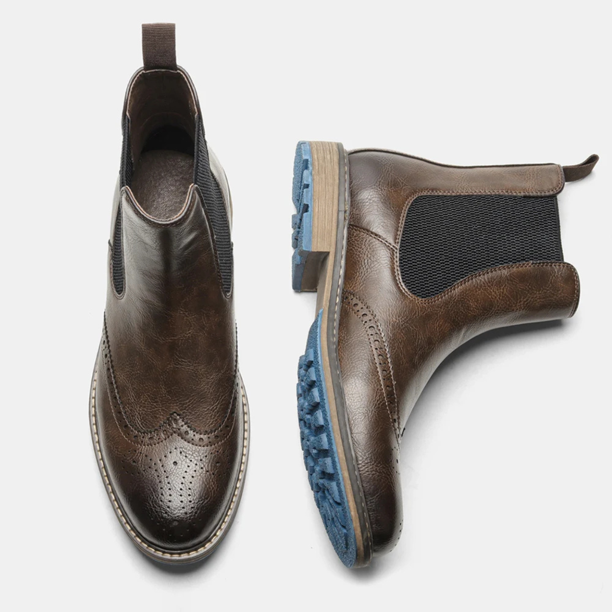 Jasper | Men's Brogue Chelsea Boots Brown Leather