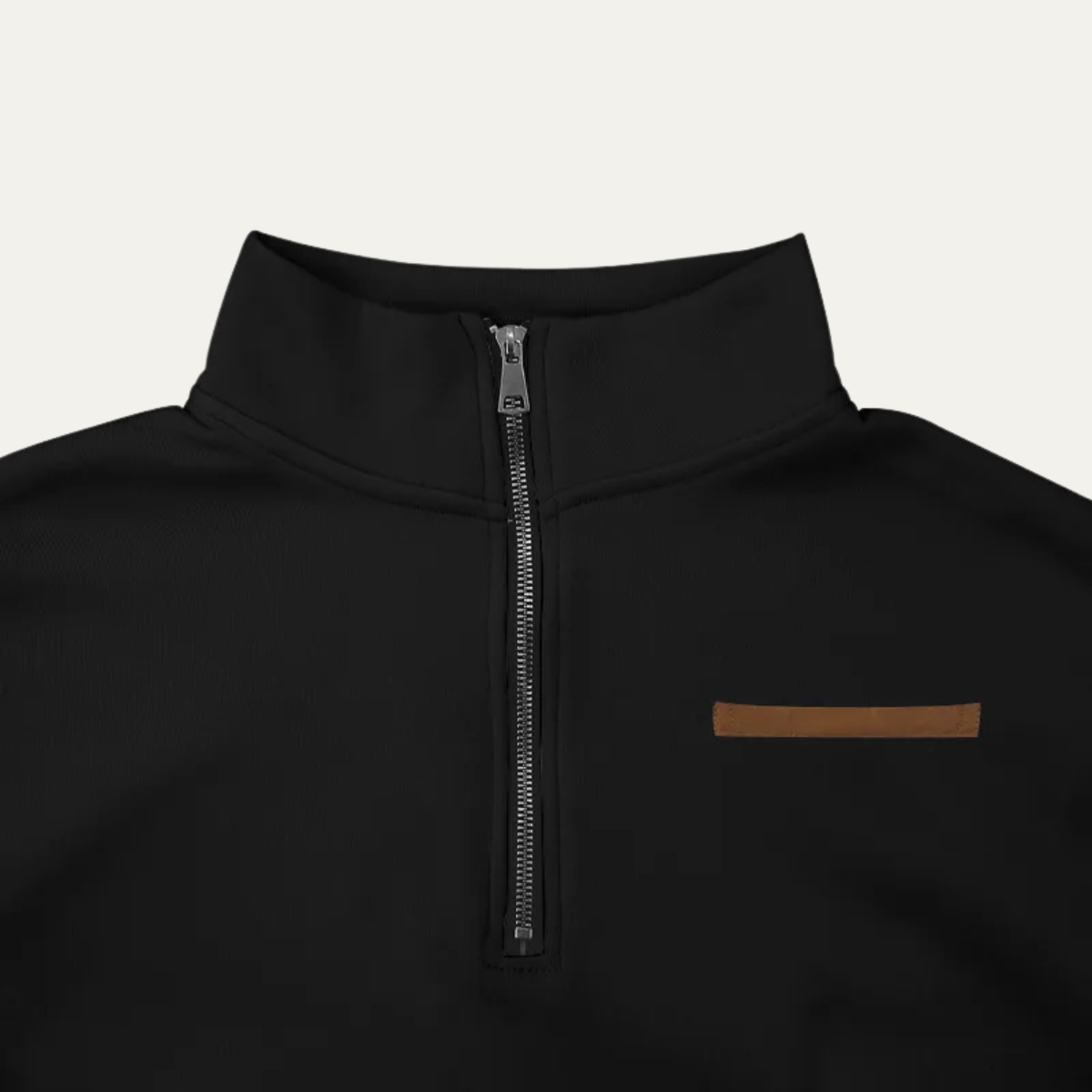 Beau | Men's Quarter Zip Sweatshirt Black Chest Pocket