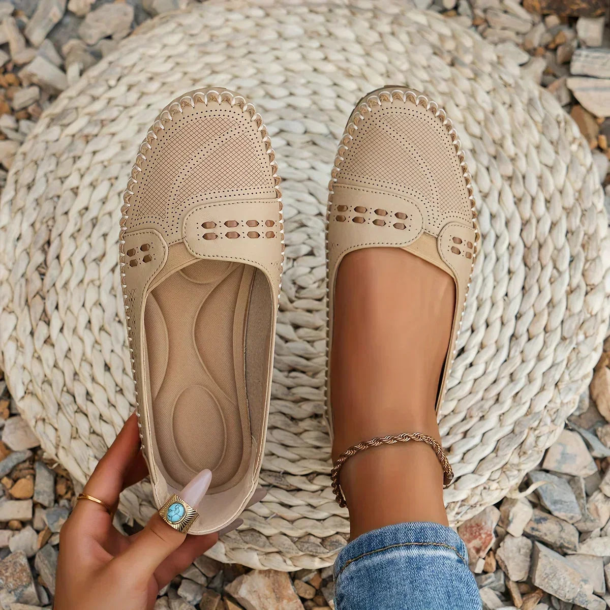 Aria | Women's Perforated Loafer Cream Slip On Comfort