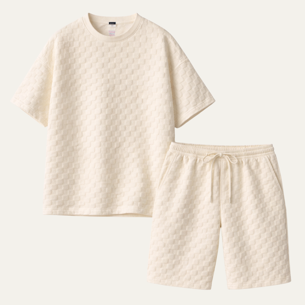 Axel | Men's Oversized Quilted T Shirt Shorts Set Cream