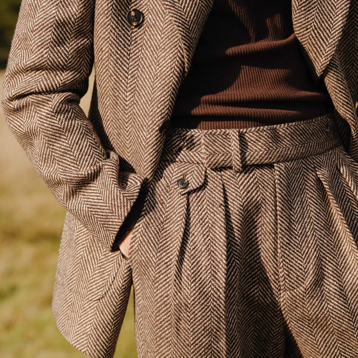 Jasper | Men's Herringbone Tweed Suit Beige Double Breasted