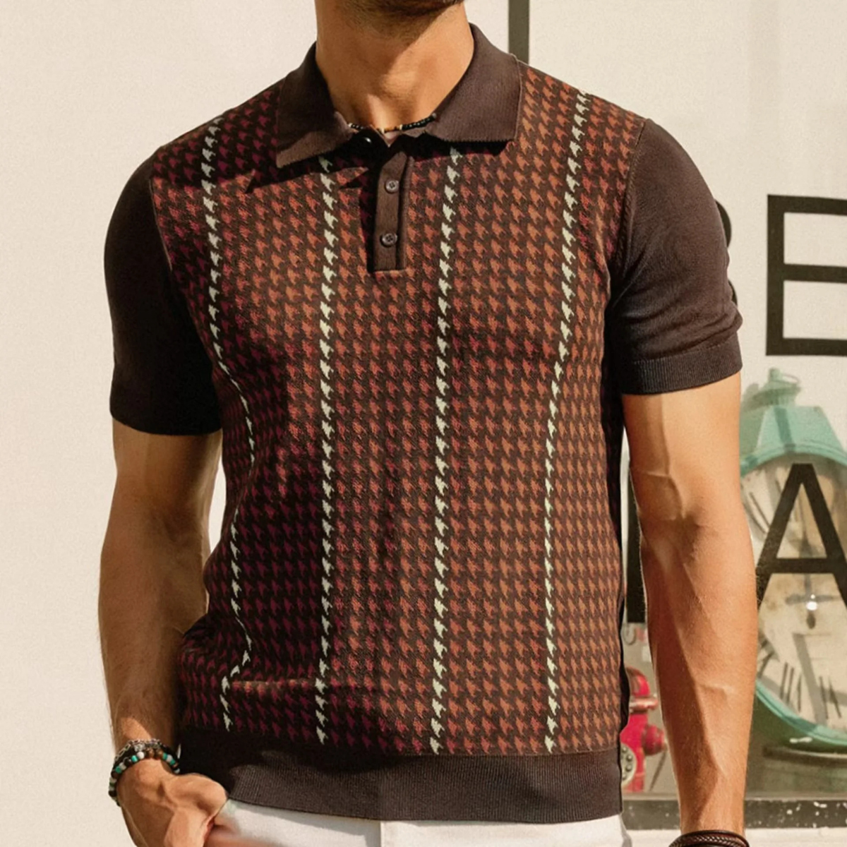 Axel | Men's Houndstooth Polo Shirt Black White