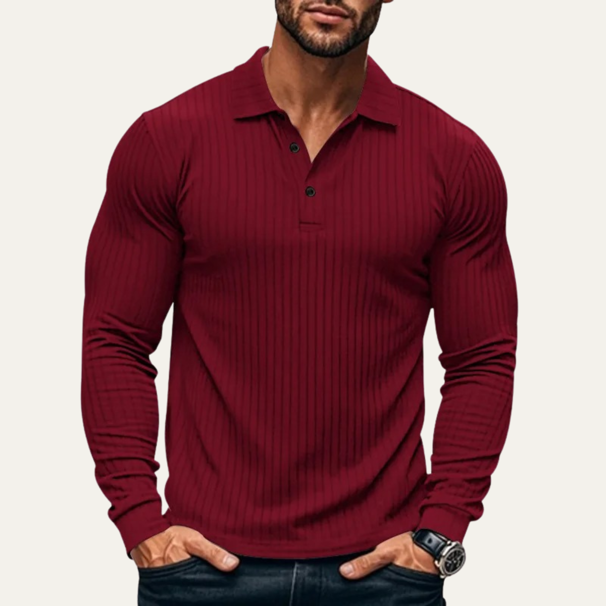 Soren | Men's Ribbed Polo Shirt Black Long Sleeve