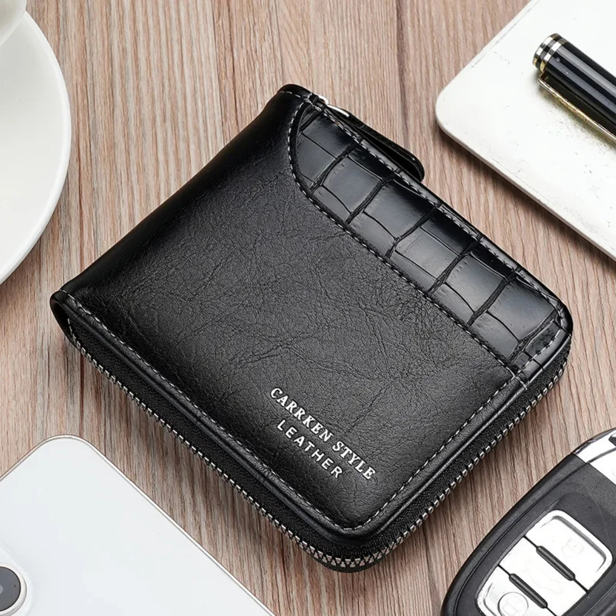 Dama Washington Valbonne leather zip wallet rfid card holder black - front view