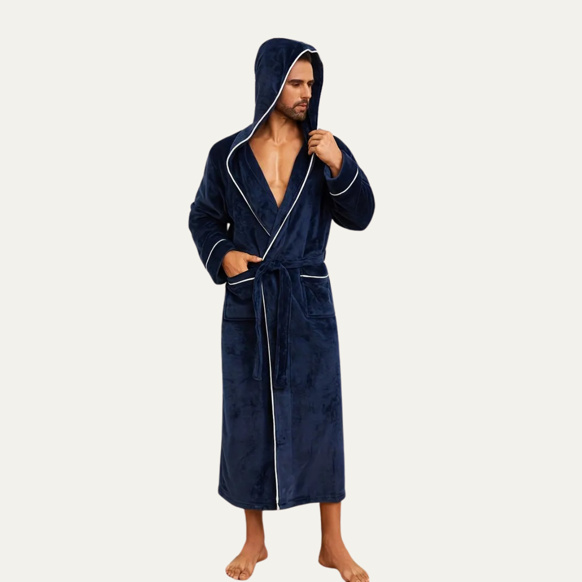 Jude | Men's Hooded Fleece Robe Black Long Bathrobe