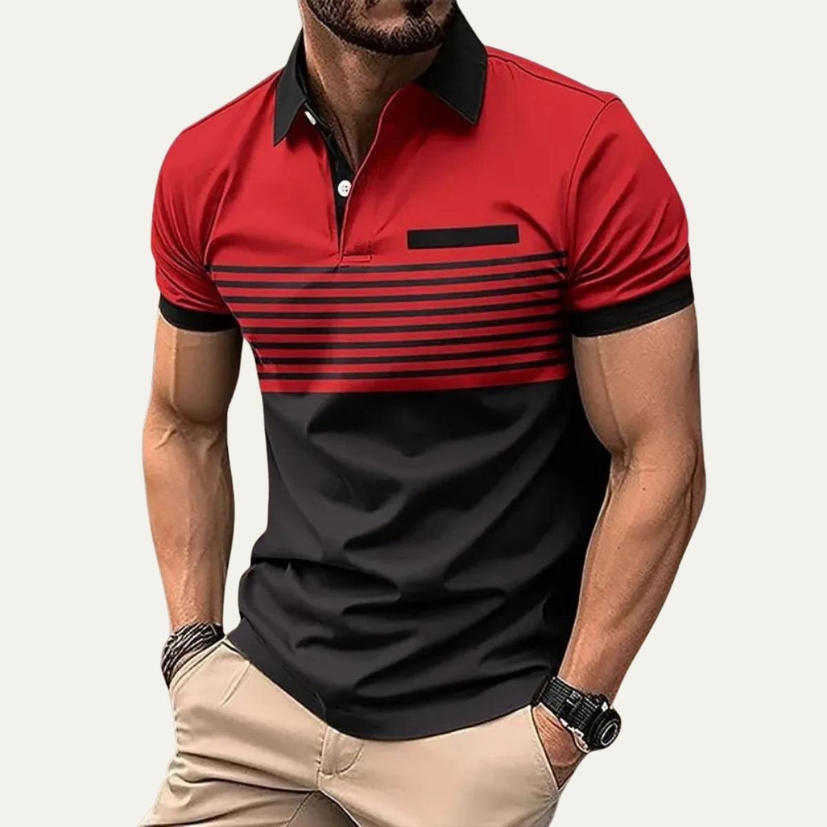 Jude | Men's Striped Polo Shirt Orange Black Colorblock