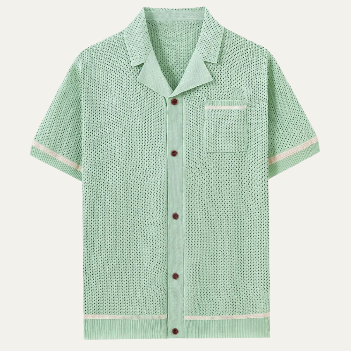 Kai | Men's Knit Button Up Shirt Light Green Short Sleeve
