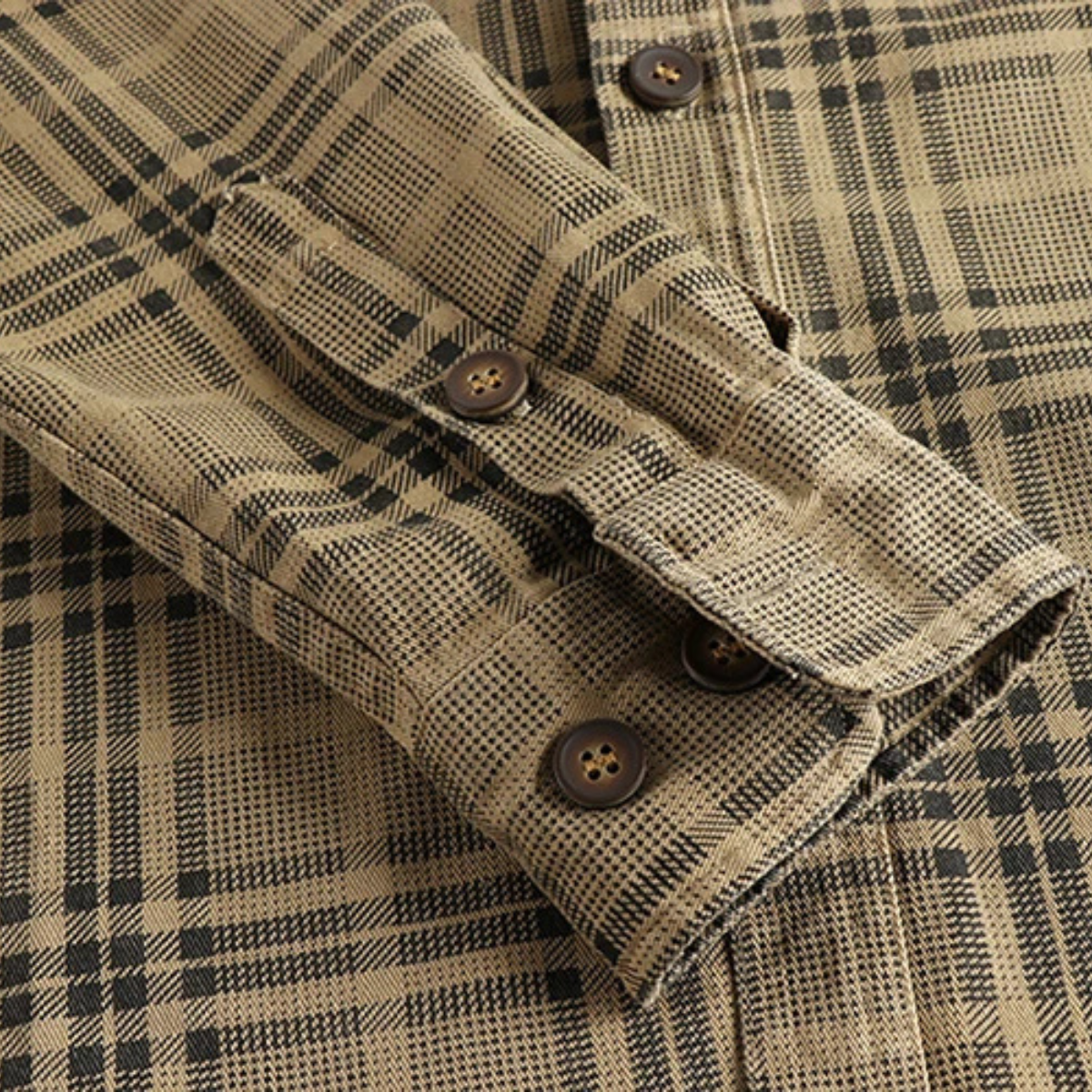Beau | Men's Flannel Shirt Jacket Tan Plaid Long Sleeve