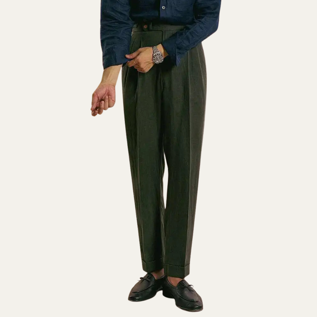 Ezra | Men's Pleated Linen Pants Cream