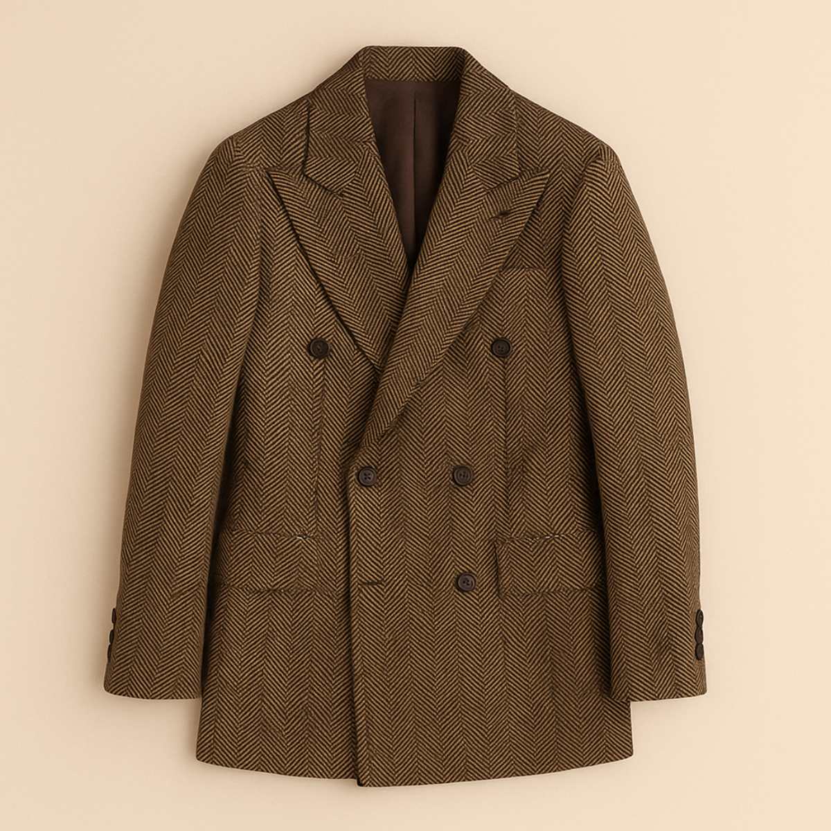 Jasper | Men's Herringbone Tweed Suit Beige Double Breasted