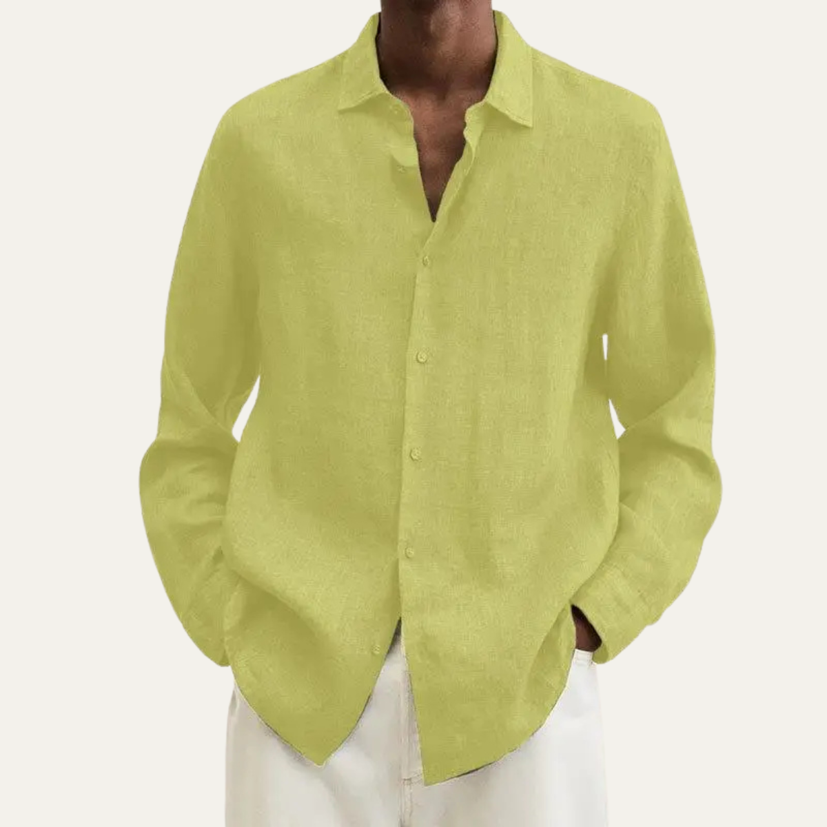 Axel | Men's Linen Shirt Chartreuse Button Up Long Sleeve