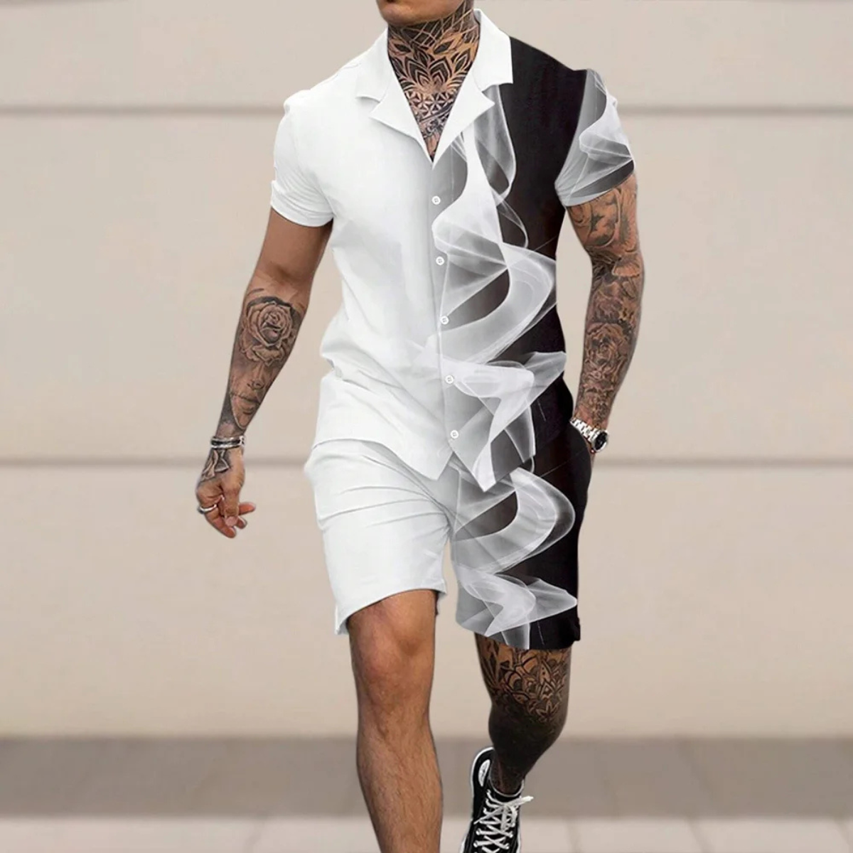 Axel | Men's Matching Set Teal Greek Key Short Sleeve Shirt Shorts