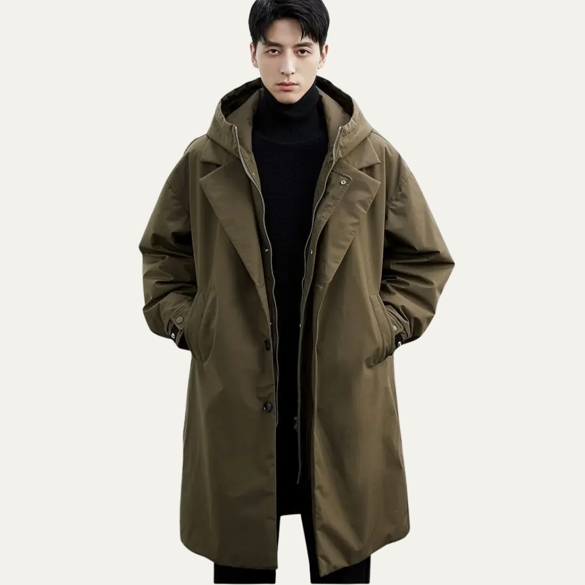 Voss | Men's Olive Puffer Parka Waterproof Long Coat Hooded