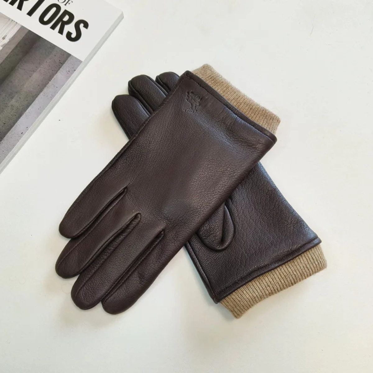 Rowan | Men's Leather Winter Gloves Brown Wool Lined