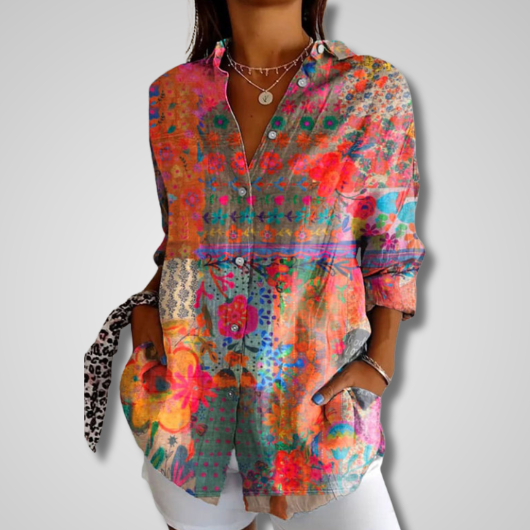 Stella | Women's Floral Button Down Shirt Multicolor Long Sleeve