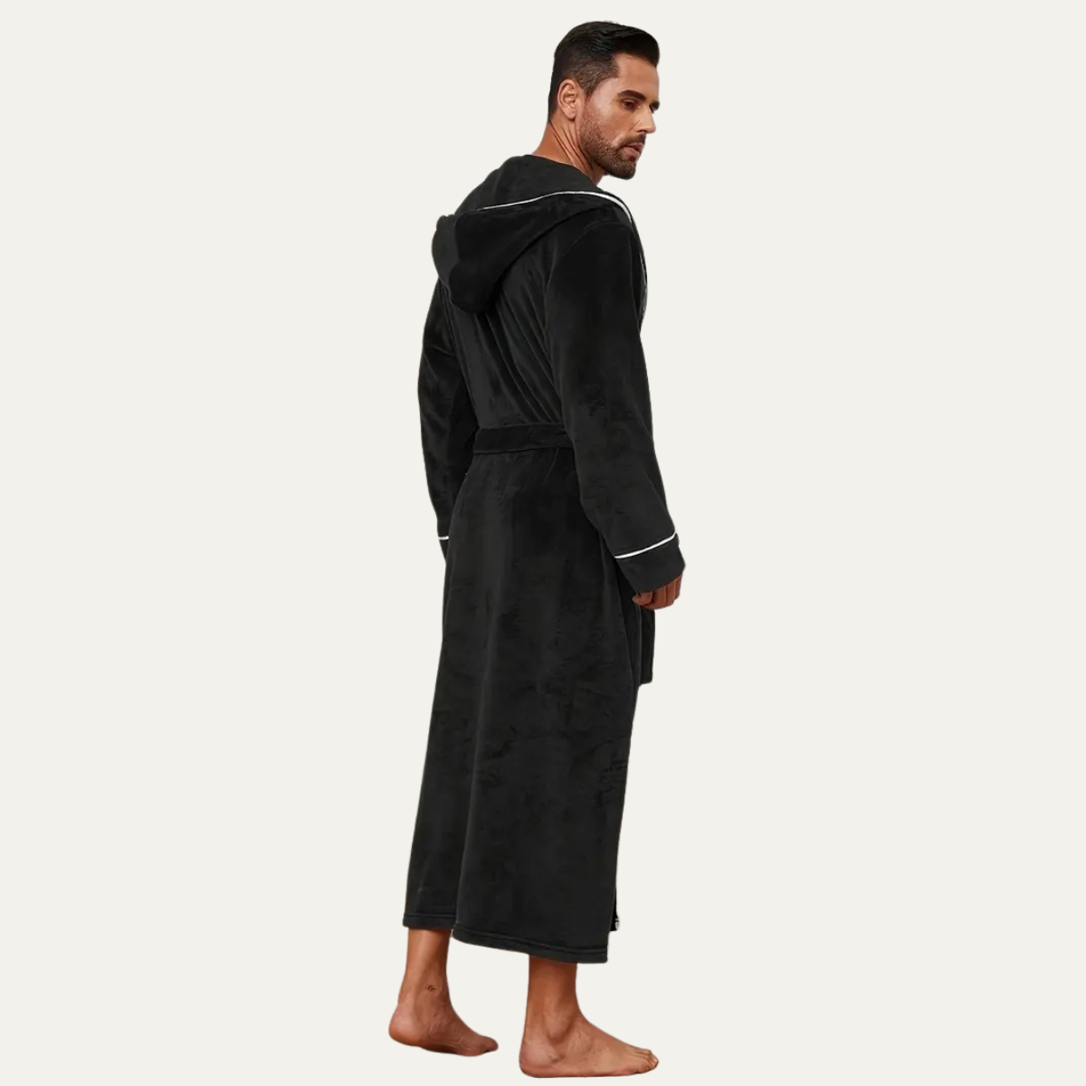 Jude | Men's Hooded Fleece Robe Black Long Bathrobe