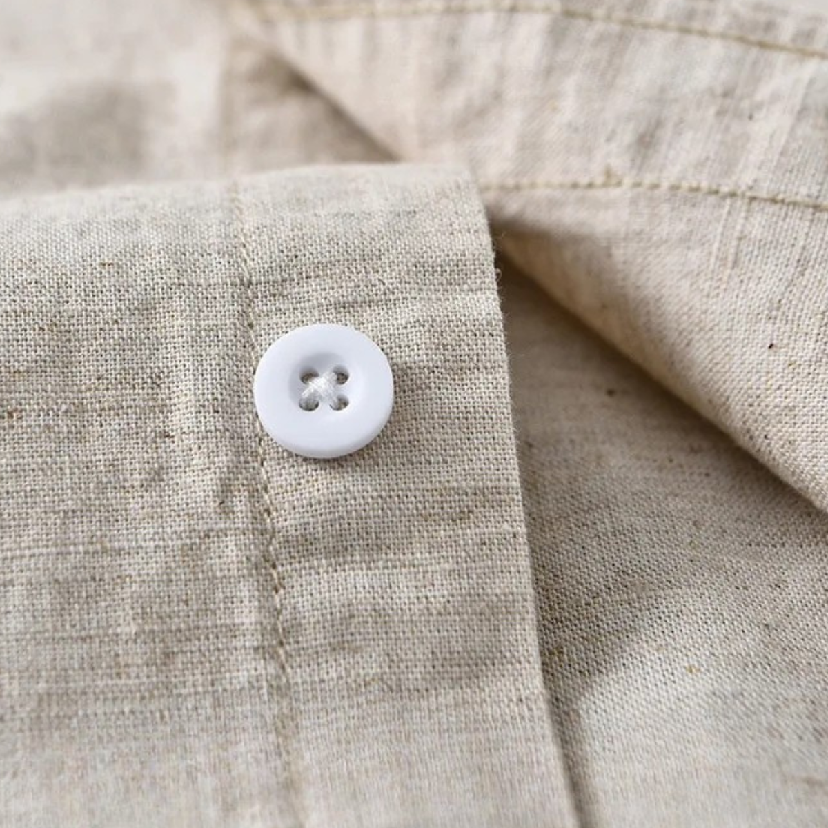 Otto | Men's Casual Linen Button Up Shirt Cream Mandarin Collar