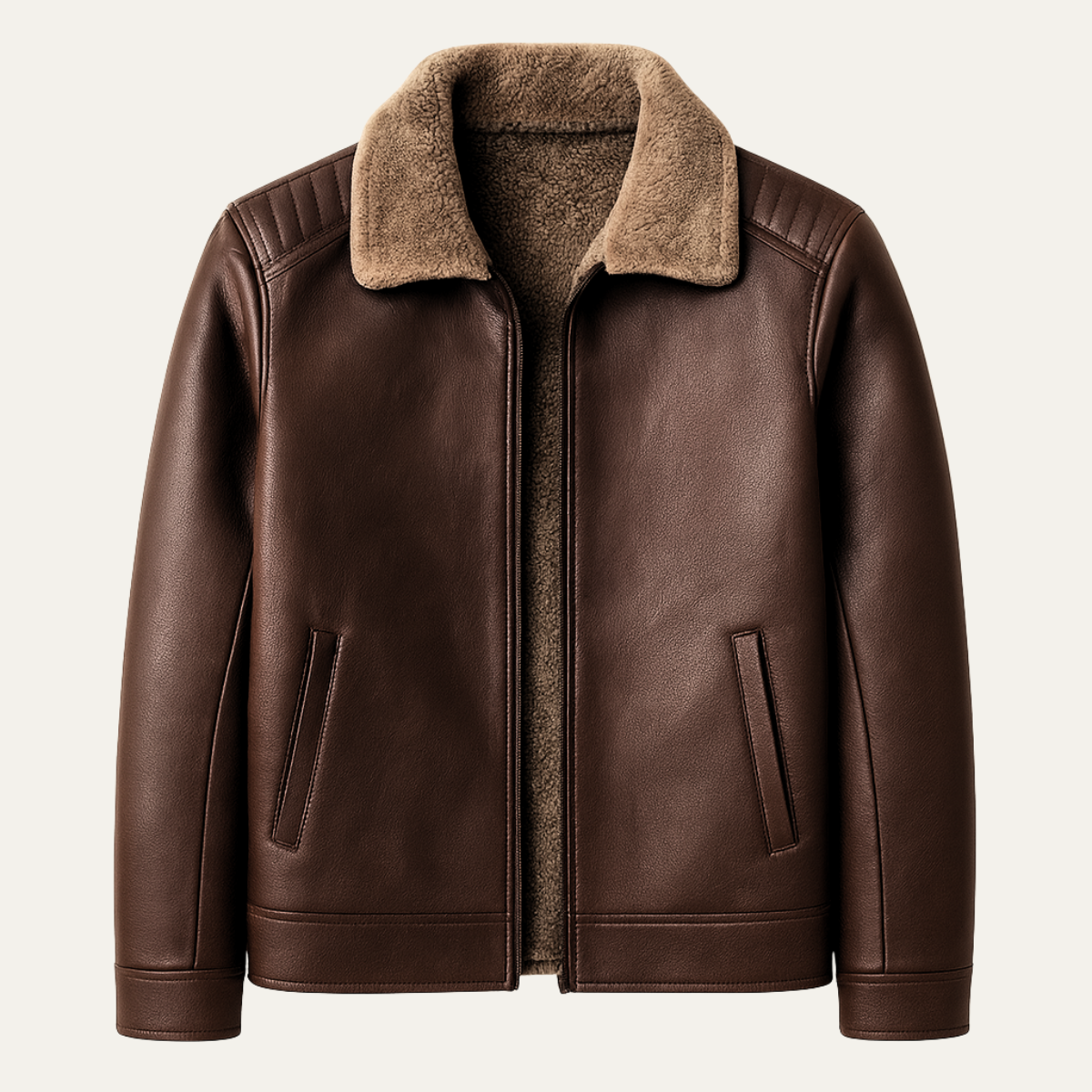 Blake | Men's Sherpa Lined Leather Jacket Brown