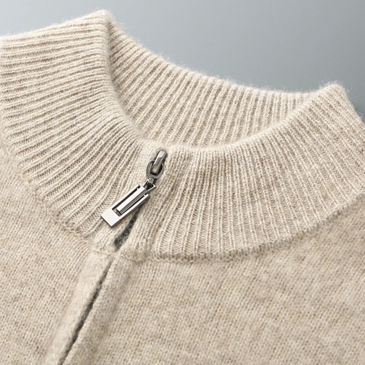 Axel | Men's Crew Neck Cardigan Cream Zip Up