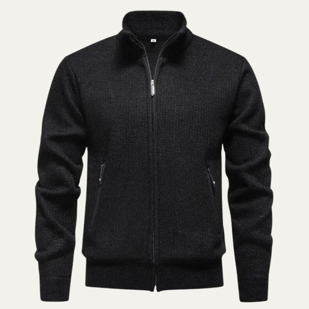 Ives | Men's Quarter Zip Cardigan Cream Knit Stand Collar