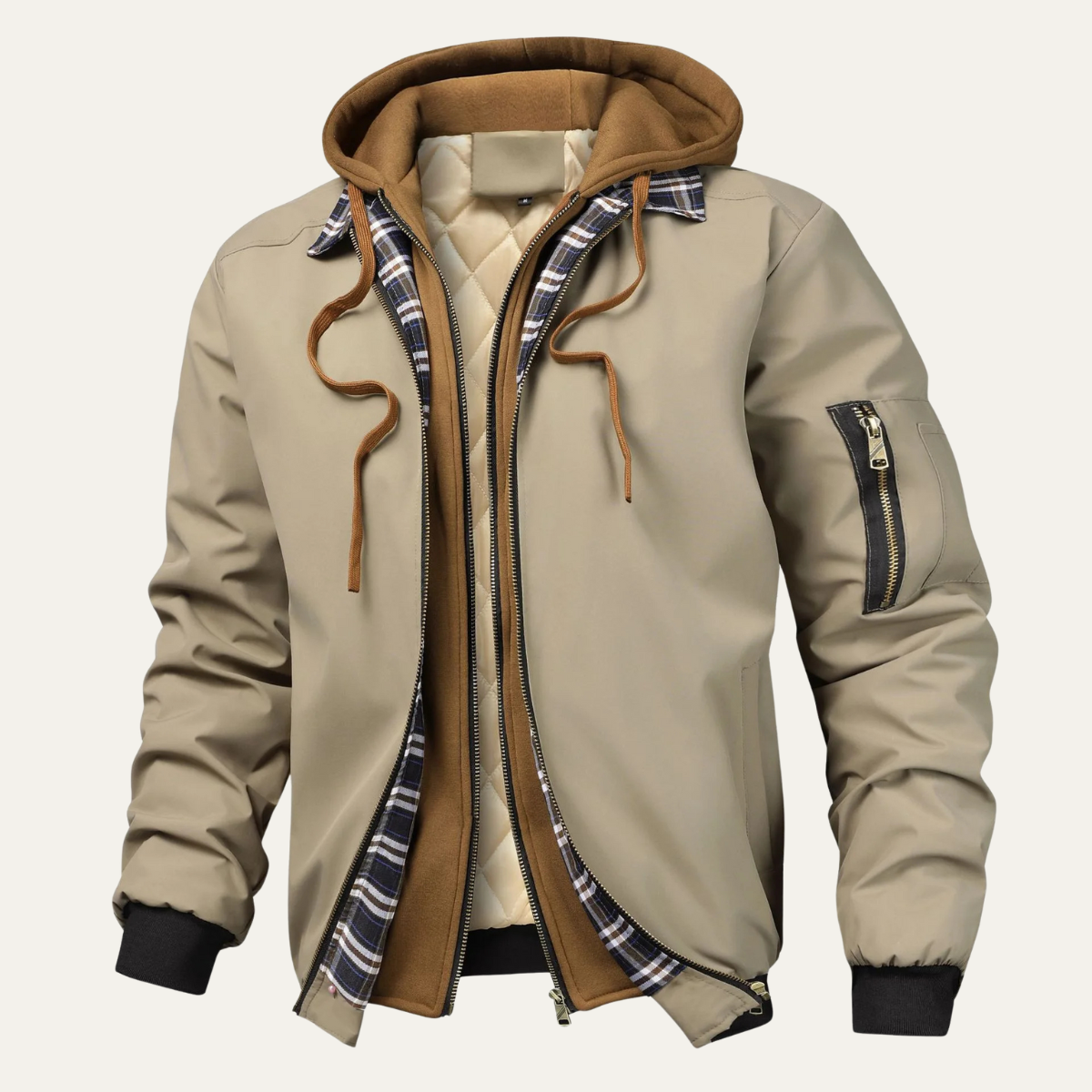 Axel | Men's Bomber Jacket Black Camel Hooded Layered
