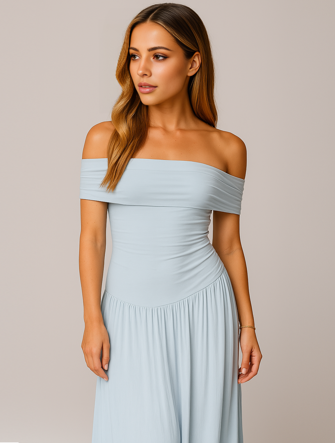 Opal | Women's Off Shoulder Pleated Maxi Dress Cream