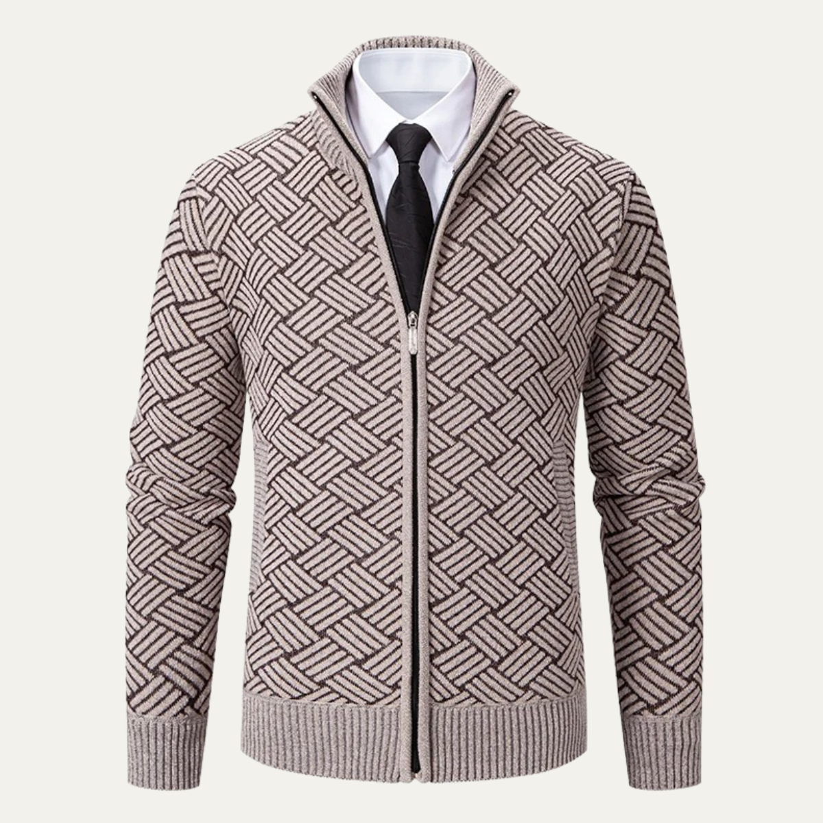 Sage | Men's Diamond Pattern Cardigan Black Zip Up