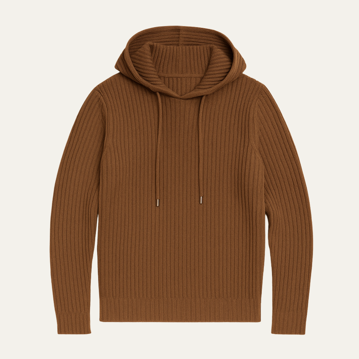Wade | Men's Ribbed Knit Hoodie Brown Long Sleeve