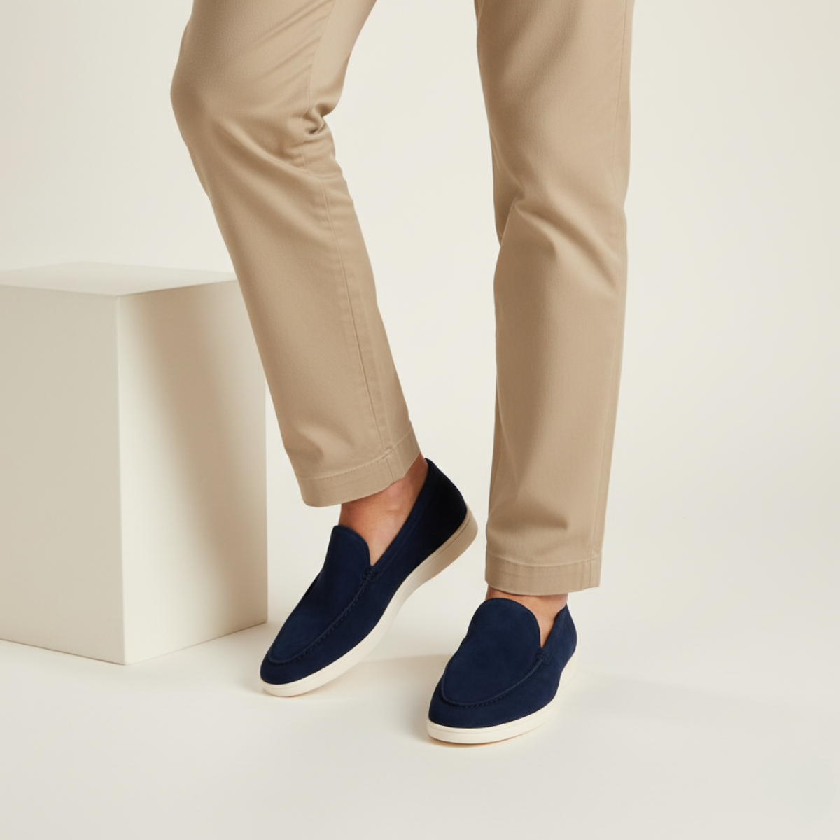 Axel | Men's Suede Loafer Cream Casual Slip On