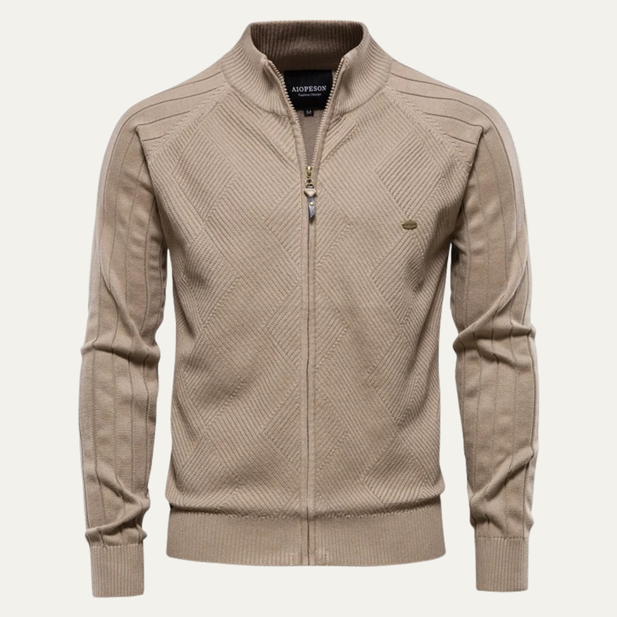Ash | Men's Casual Zip Up Cardigan Cream Textured