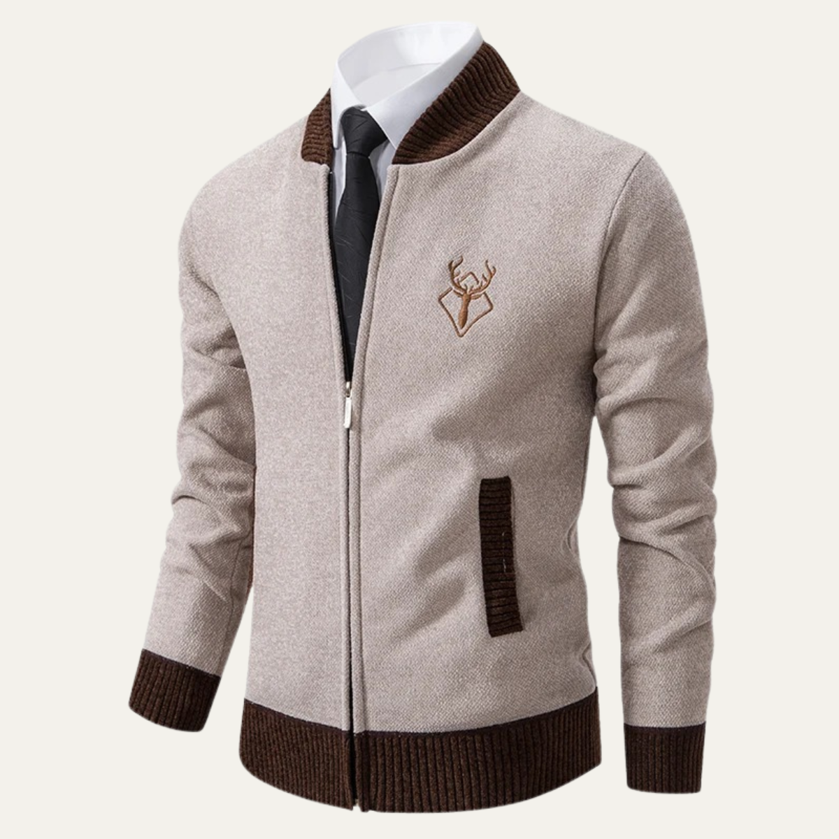 Bram | Men's Wool Blend Cardigan Navy Black Collar