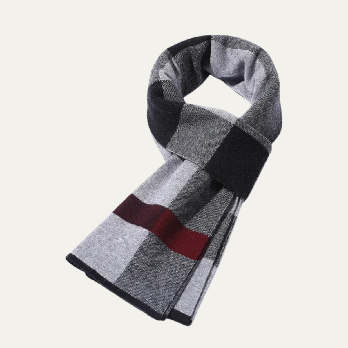 Bram | Men's Plaid Knit Scarf Gray Black Cream