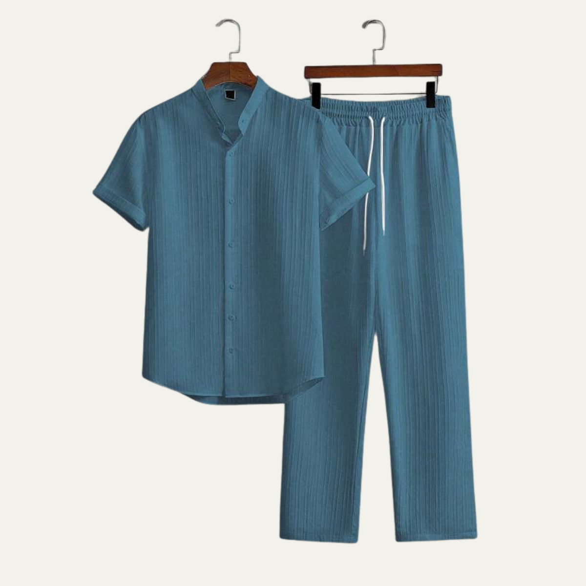 Jasper | Men's Linen Set Light Blue Short Sleeve Shirt Pants