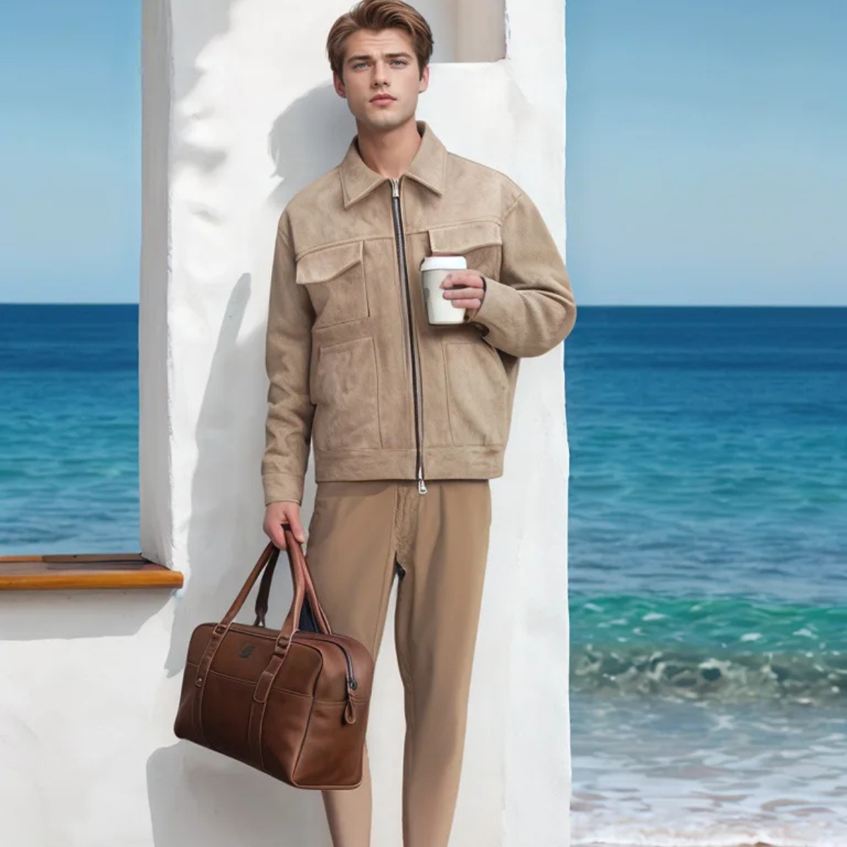 Wyatt | Men's Casual Utility Jacket Beige With Flap Pockets